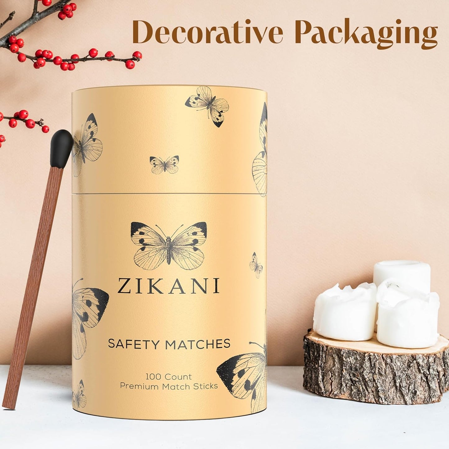 ZIKANI Espresso Stick Black Tip Matches – Premium Decorative Matches