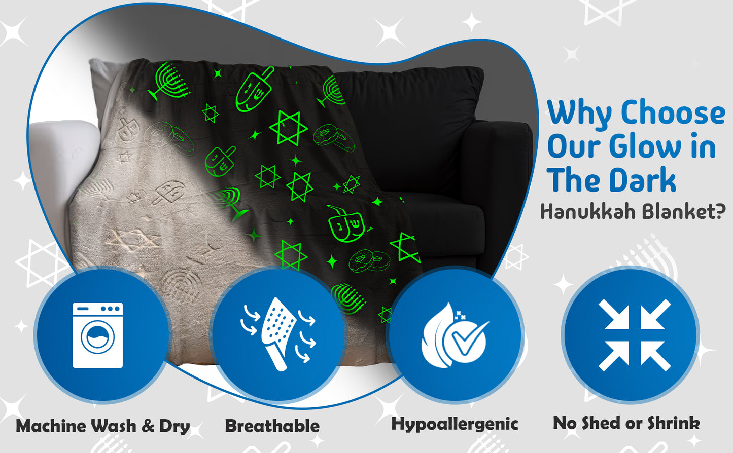 Chanukah Glow-in-the-Dark Blanket (50" x 60") - 10 Pack