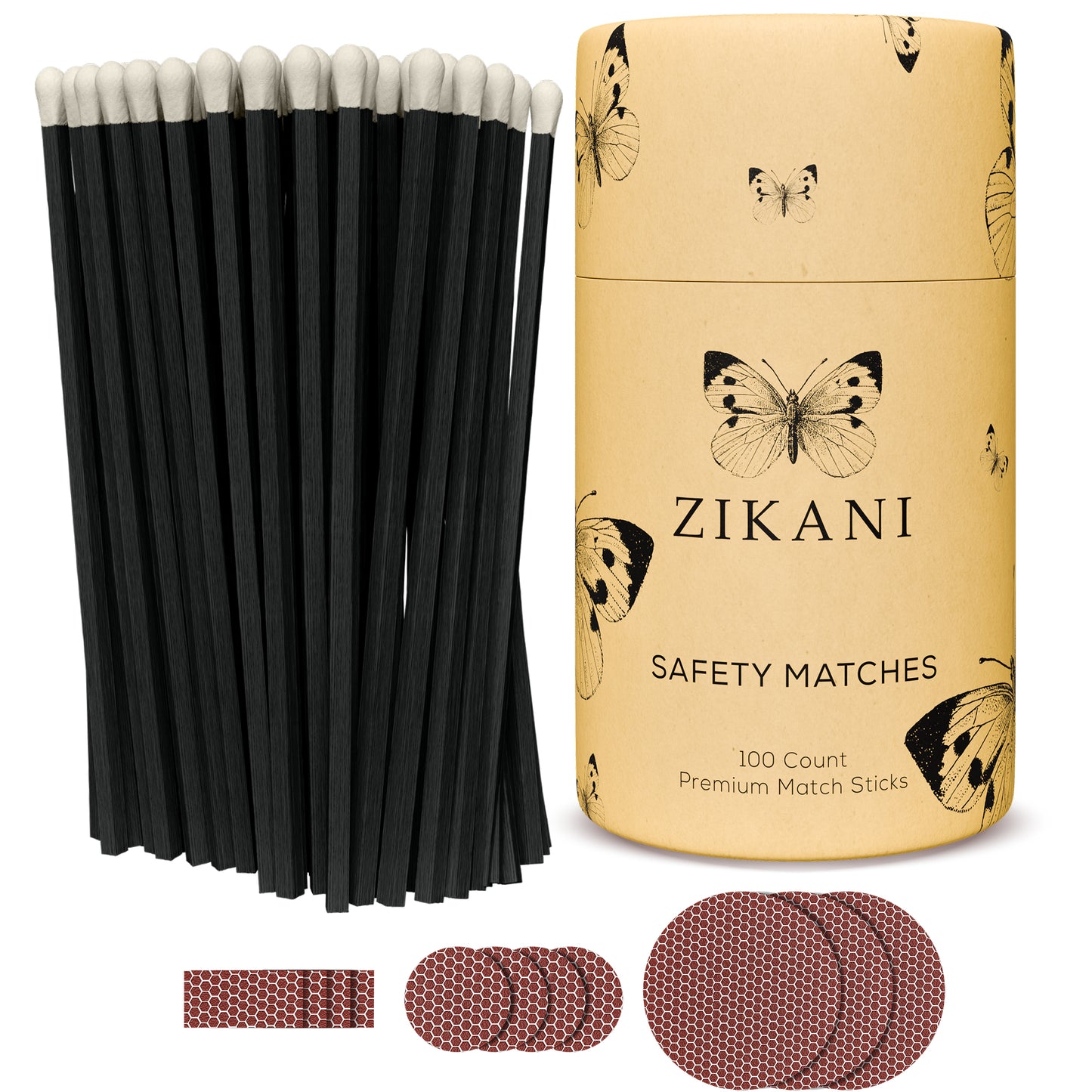 ZIKANI 4" Black Stick & White Tip Matches