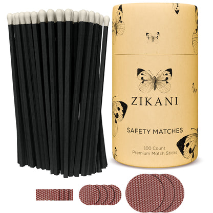 ZIKANI 4" Black Stick & White Tip Matches