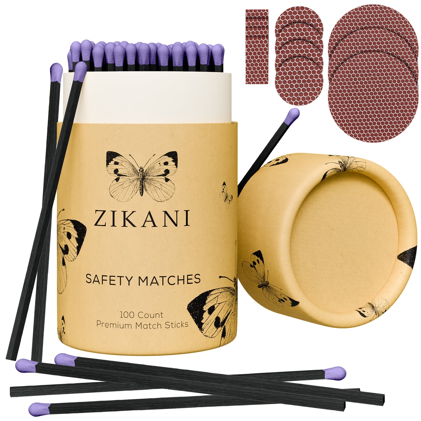 ZIKANI 4" Black Stick & Lavender Tip Matches
