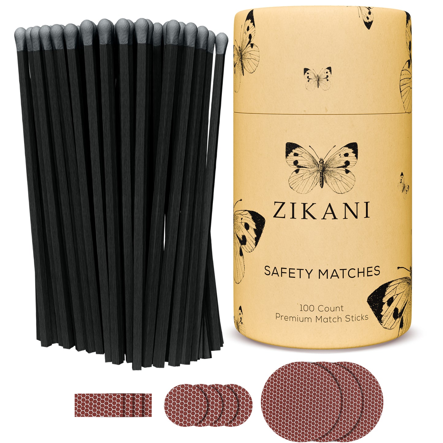 ZIKANI 4" Black Stick & Gray Tip Matches