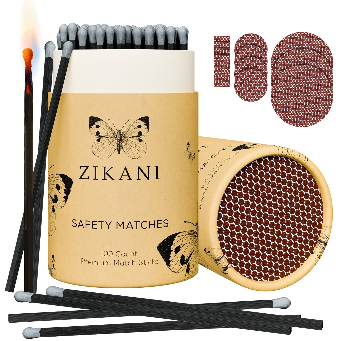 ZIKANI 4" Black Stick & Gray Tip Matches