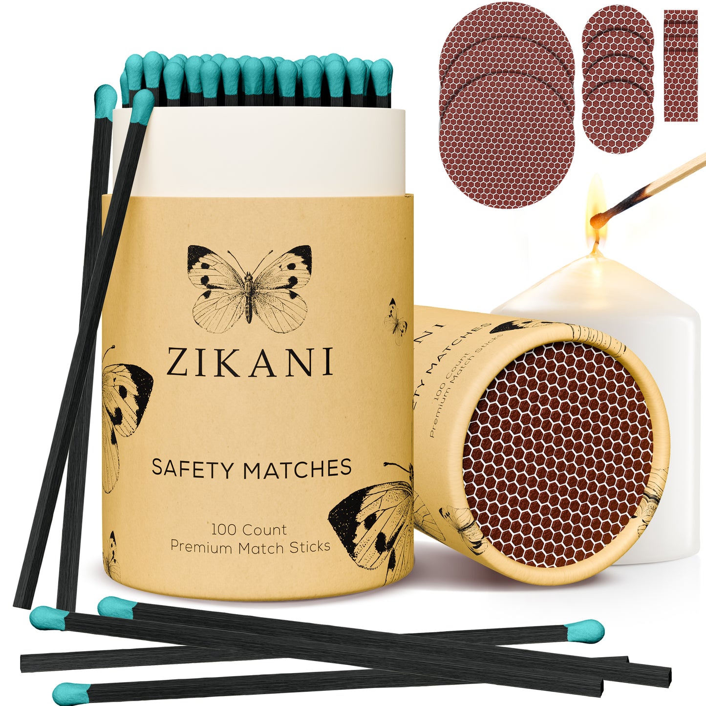 ZIKANI 4" Black Stick & Green Tip Matches