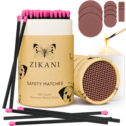 ZIKANI 4" Black Stick & Pink Tip Matches