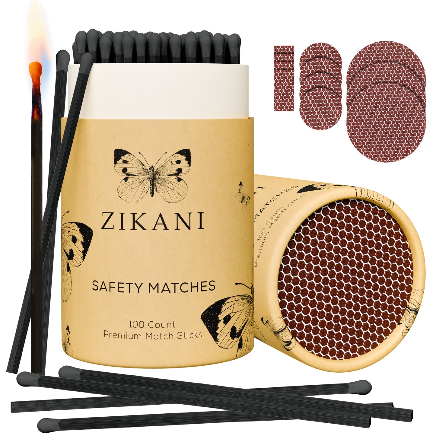 ZIKANI 4" Black Stick & Black Tip Matches