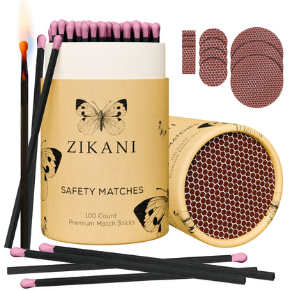 ZIKANI 4" Black Stick & Light Pink Tip Matches