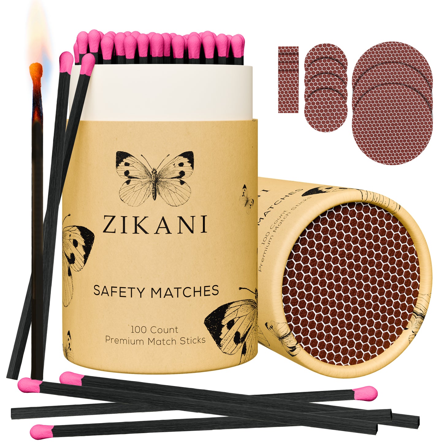 ZIKANI 4" Black Stick & Pink Tip Matches