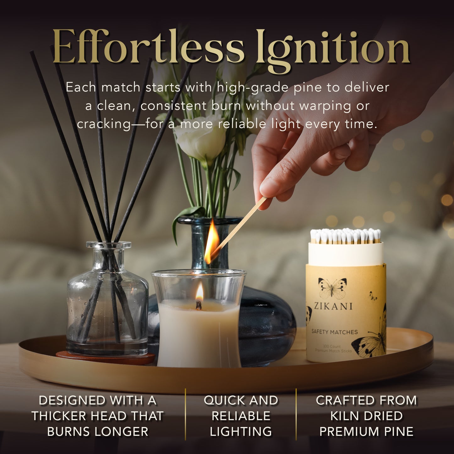 ZIKANI 4" Black Stick & Lavender Tip Matches