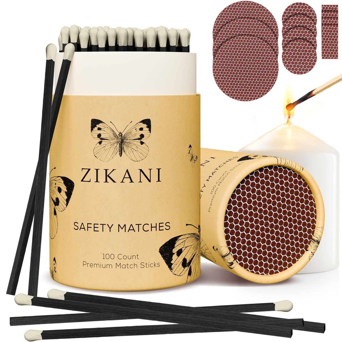 ZIKANI 4" Black Stick & White Tip Matches